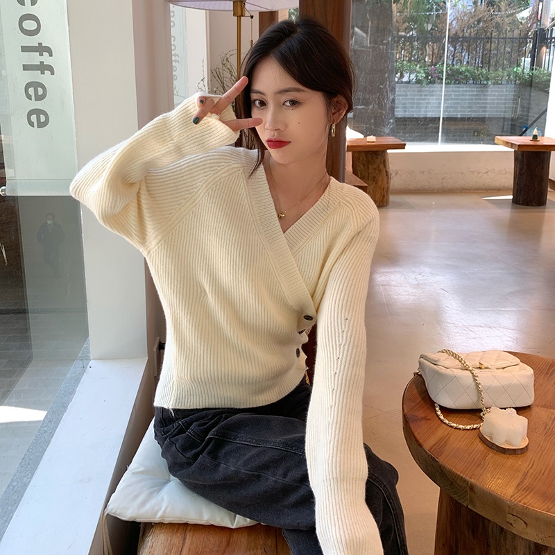 【ZHELIHANGFEI】Áo Khoác Cardigan Dệt Kim Tay Dài Dáng Rộng Cổ Chữ V Dễ Phối Đồ