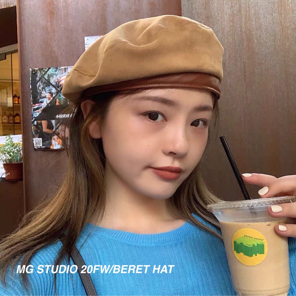 Sản Phẩm Papaya/Siêu Tốt~Mũ Beret Bằng Da Lộn Dễ Phối Đồ Thời Trang Thu Đông Phong Cách Đường Phố Anh Quốc Dành Cho Nữ
