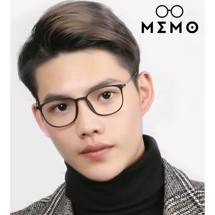 Mắt kính cận nam MEMO gọng tròn, càng kính kim loại mảnh nhẹ phong cách thời trang Hàn Quốc màu đen-R22