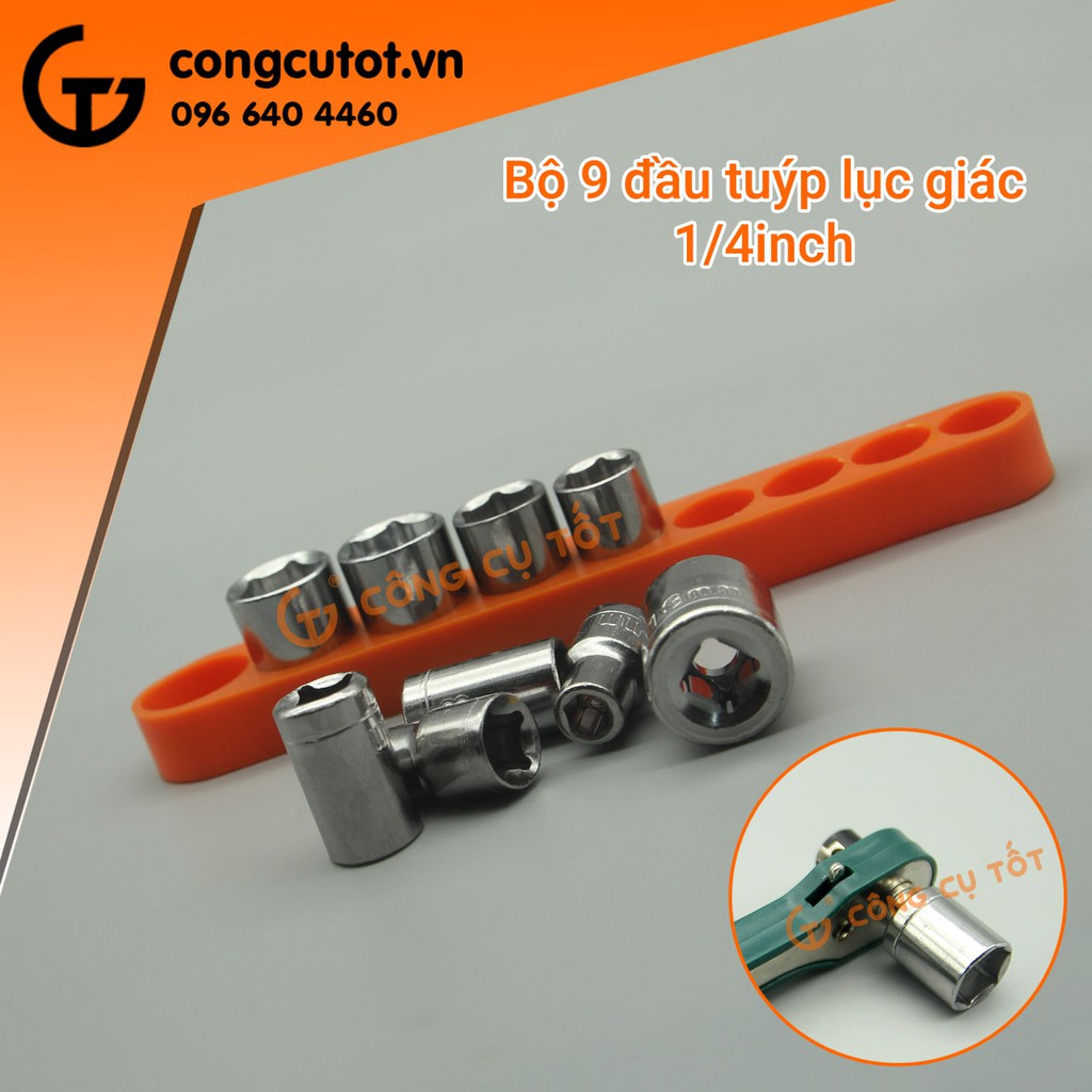 Bộ 9 đầu tuýp lục giác 1/4inch từ 5-13mm