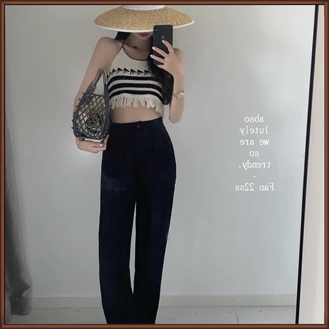 Áo Croptop Dệt Kim Phối Tua Rua Màu Sắc Tương Phản Thời Trang Mùa Hè Cho Nữ