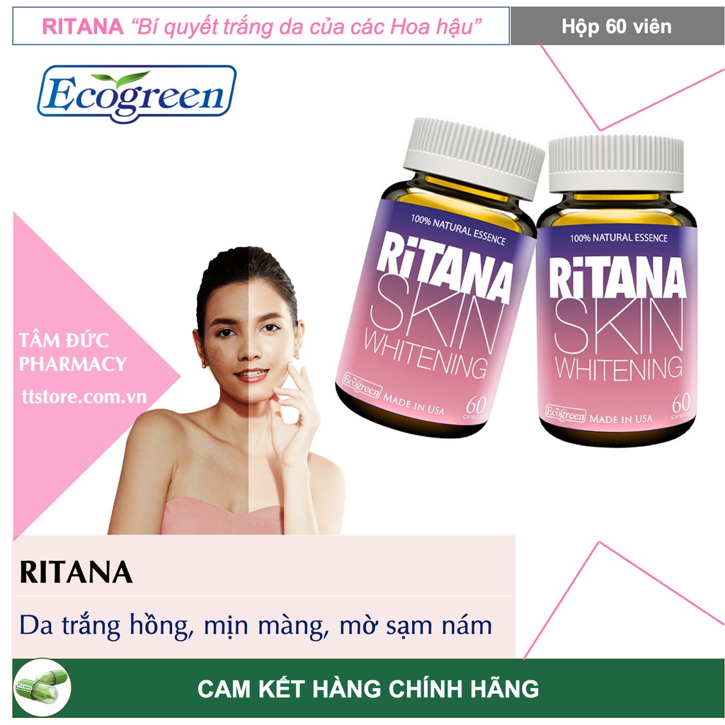 [Mã 77FMCGSALE giảm 8% đơn 500K] RITANA [Hộp 60 viên] - Viên uống trắng da Hoa hậu "Da trắng hồng, mờ sạm nám" | BigBuy360 - bigbuy360.vn