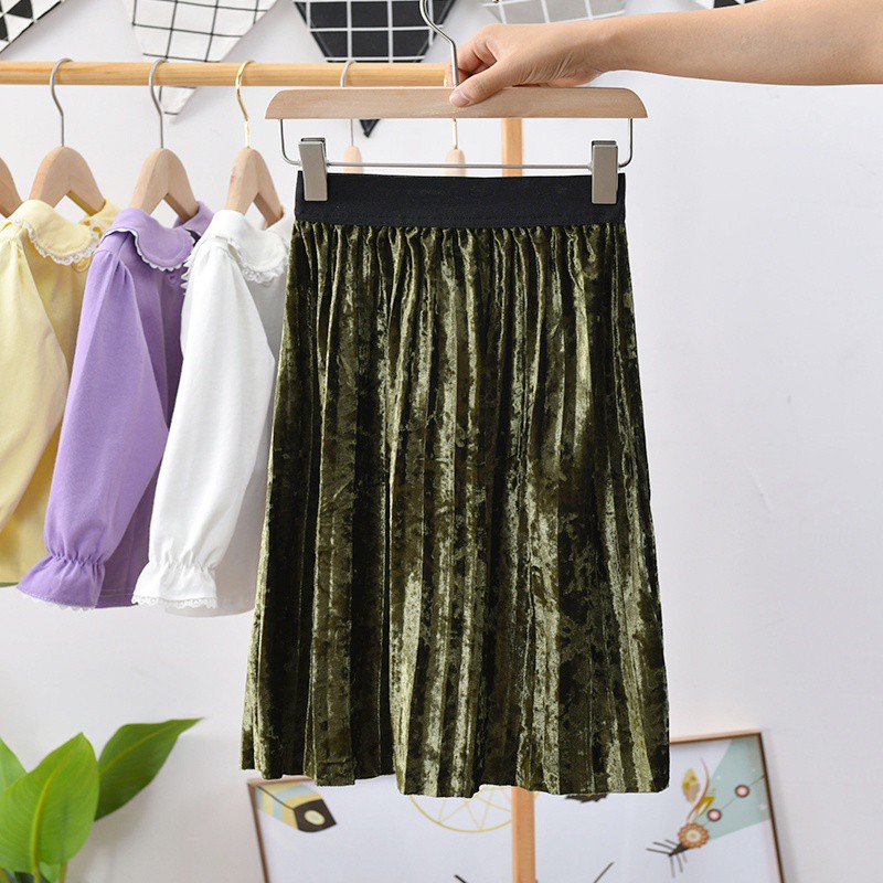 Chân váy nhung xếp ly cho bé gái