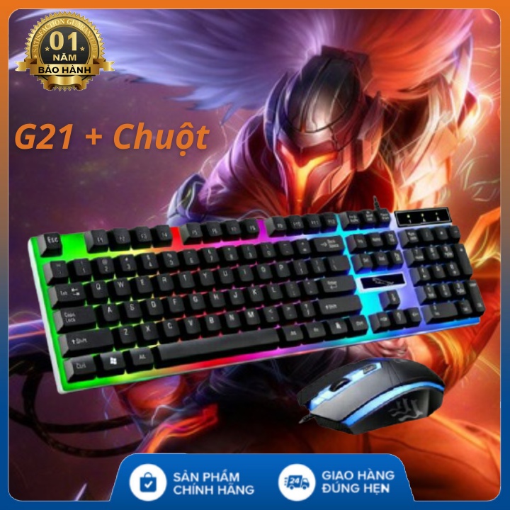 Bộ Bàn Phím Gaming có dây Kèm Chuột Máy Tính G21  FREESHIP  Báo Có LED 7 Màu Ấn Tượng - Bảo hành 12 tháng