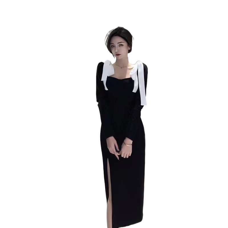 Đầm midi PERTY cổ vuông xẻ tà thời trang mùa thu Hàn Quốc 2022 cho nữ