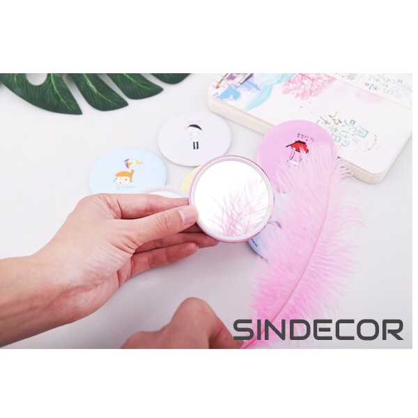 Gương trang điểm mini siêu cute - gương mini cầm tay bỏ túi Hàn Quốc tiện lợi Sindecor - SI02