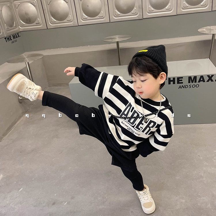 Áo Sweater Giả Hai Mảnh Họa Tiết Kẻ Sọc Phong Cách Phương Tây Thời Trang Xuân Thu Mới Dành Cho Bé Trai Bé Gái