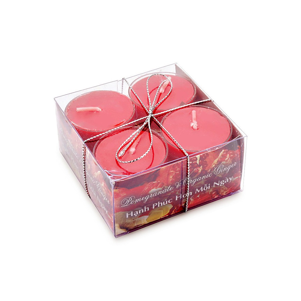 Hộp 8 nến tealight thơm đế nhựa Miss Candle FTRAMART NQM2059 (Đỏ, Hương dâu)