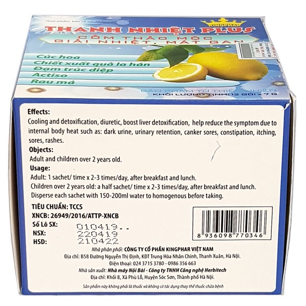 Thanh nhiệt plus Kingphar – Hỗ trợ giải độc, lợi tiểu, mát gan, giảm mề đay mẩn ngứa (Hộp 6 gói)