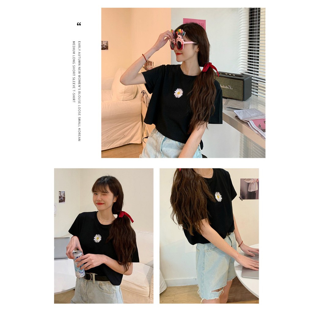 ÁO THUN NỮ CROPTOP TAY NGẮN CỔ TRÒN THÊU HÌNH BÔNG CÚC NHỎ XINH XẮN KIỂU HÀN 2020 PF309A | BigBuy360 - bigbuy360.vn