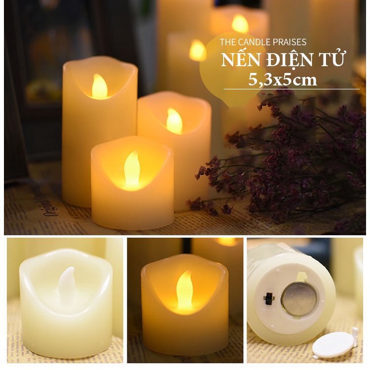 Nến điện tử sáp nhựa trang trí 5,3 x 5cm nến giả lồng nến, nến cốc