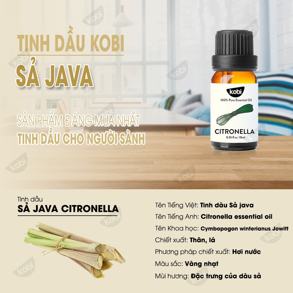 Tinh dầu Sả Java Kobi Citronella essential oil giúp khử mùi, thơm phòng, xua đuổi côn trùng hiệu quả - 100ml