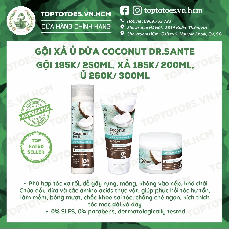 Gội xả ủ Dr.Sante Coconut nuôi dưỡng tóc suôn mềm, bóng khoẻ, vào nếp, giảm xơ rối, phục hồi tóc