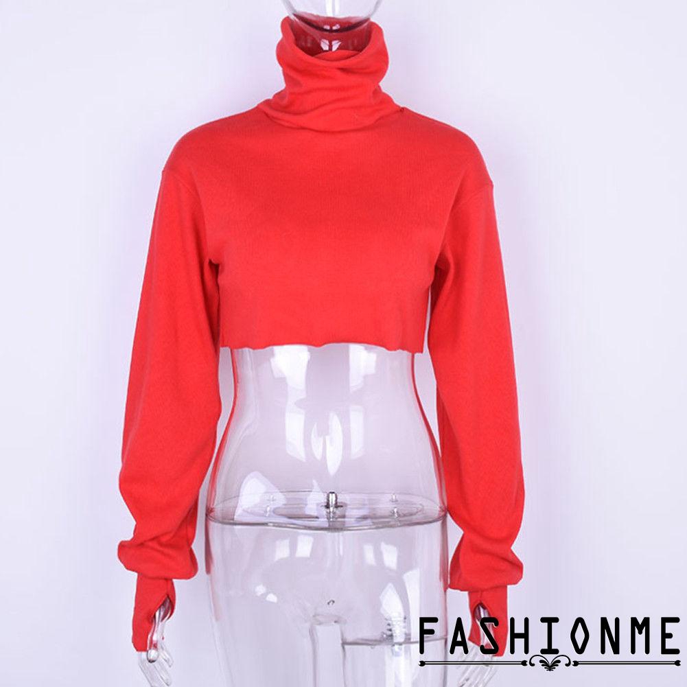 Áo len ngắn hở rốn tay dài cổ lọ thời trang cho nữ | BigBuy360 - bigbuy360.vn