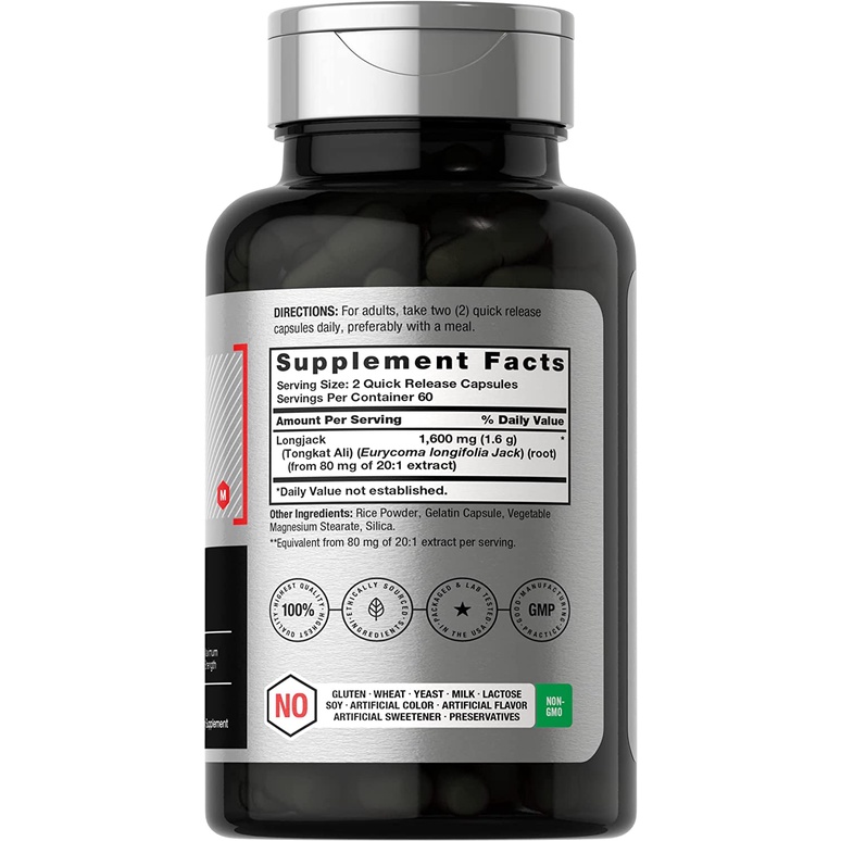 Horbaach Longjack Viên uống Tongkat Ali 1600mg hỗ trợ sức bền, tăng cường sinh lý và giảm căng thẳng 120 viên