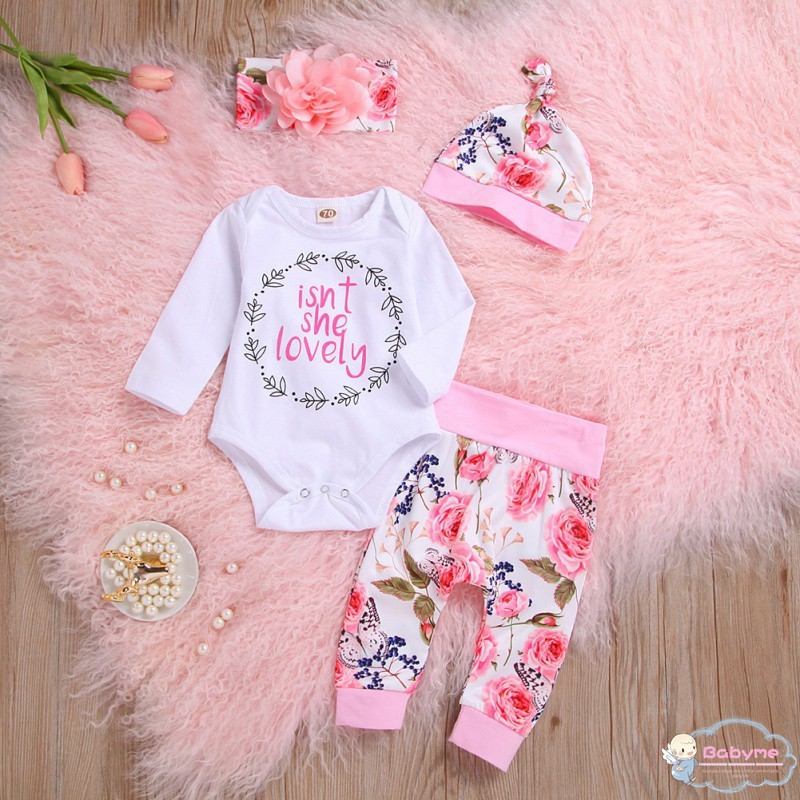 Set áo liền quần tay dài + quần + băng đô chất liệu cotton dễ thương cho bé