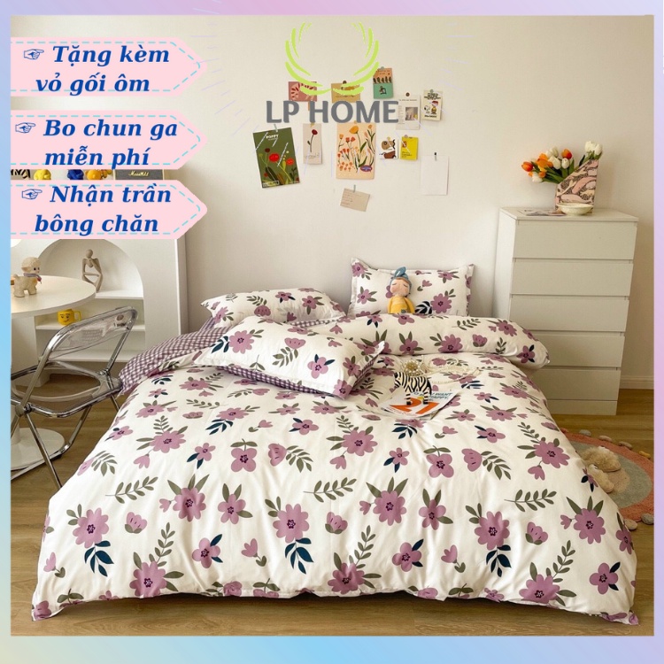 Bộ chăn ga gối Poly Hàn Quốc bằng lăng tím thủy chung (Tặng vỏ gối ôm) - Miễn phí bo chun