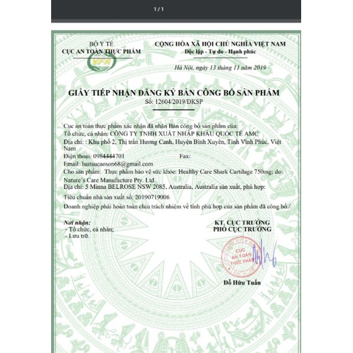 Sụn Cá Mập Úc Shark Cartilage Healthy Care 200 viên