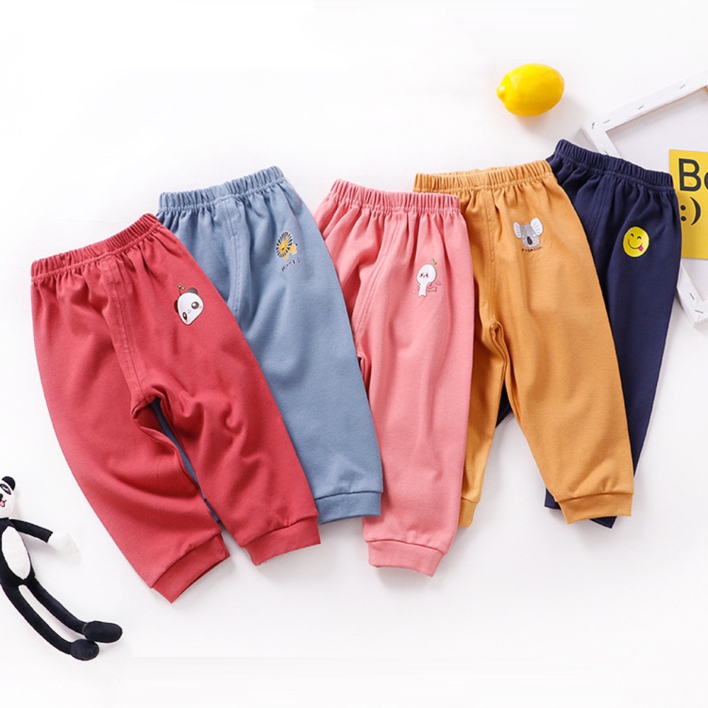 Quần dài trẻ em chất cotton trơn in hình động vật đáng yêu cho bé 8-20kg