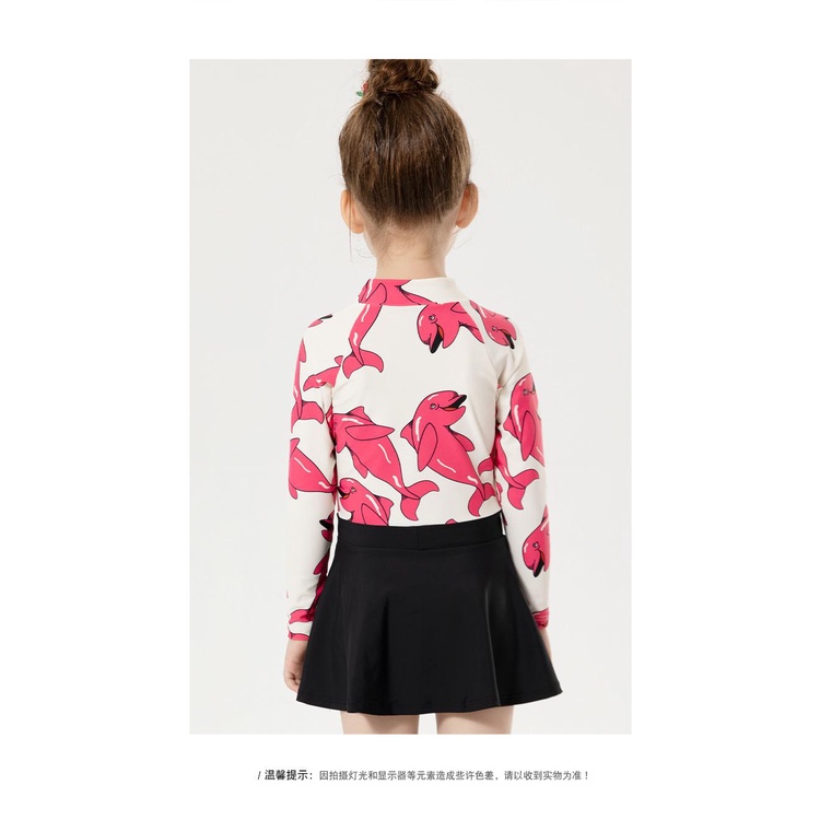 Đồ bơi bé gái liền thân chân váy Moma Song họa tiết Cá heo Hồng sen 907182