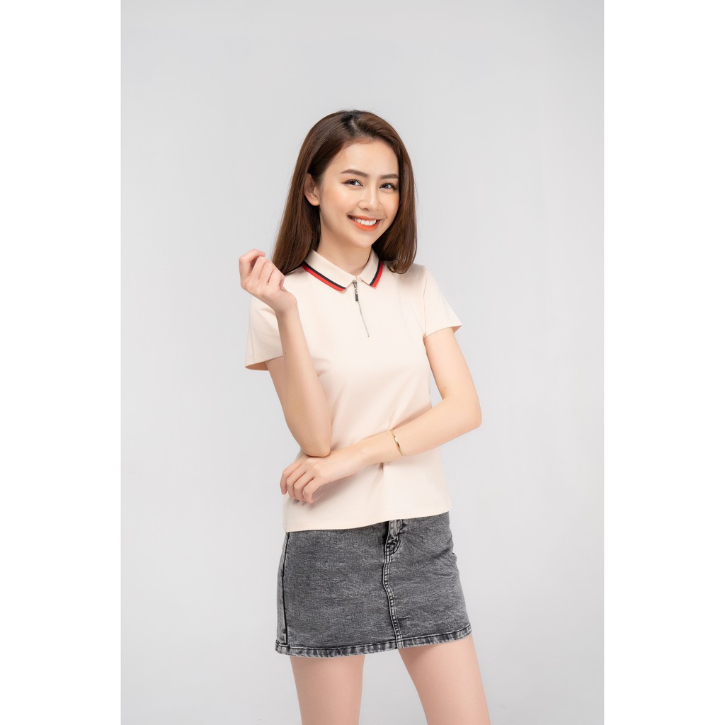 Áo Thun Polo YODY Nữ Khóa Trụ Bo Kẻ Chất Thoáng Mát Mềm Mại, Thấm Hút Mồ Hôi APN3876
