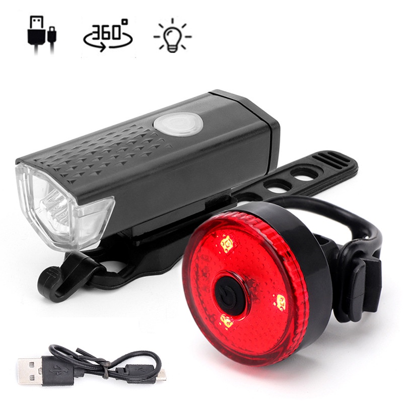 Đèn xe đạp thể thao trước sau LED siêu sáng pin sạc usb chống nước, nhiều chế độ nháy