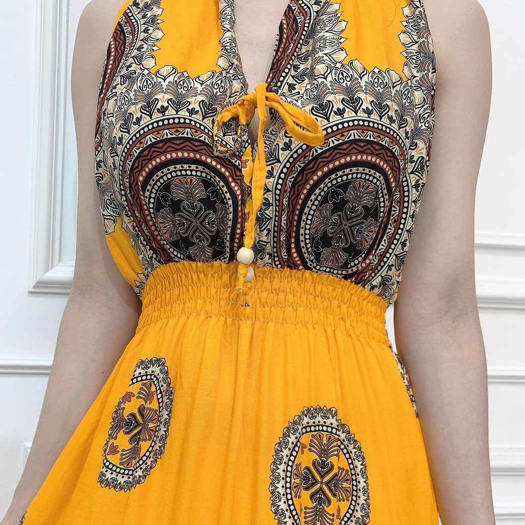 Đầm maxi đi biển hở lưng [FREE SHIP] VÁY maxi 2 dây xẻ tà dáng Suông vải lanh thái - AMYRA MX006 | BigBuy360 - bigbuy360.vn