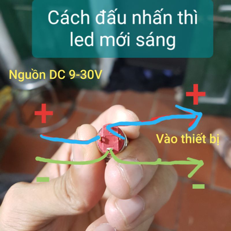 Công tắc nguồn có đèn led 12mm loại nhấn giữ, nhấn nhả