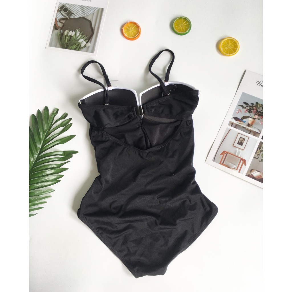 Bikini cúp ngực xoắn đen phối trắng ( kèm hình thật)