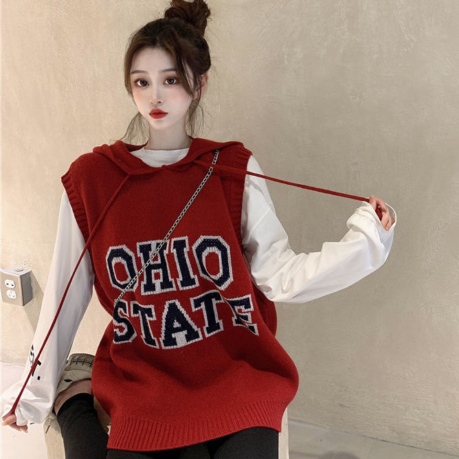 Áo hoodie dệt kim dáng rộng thời trang Hàn Quốc dành cho nữ