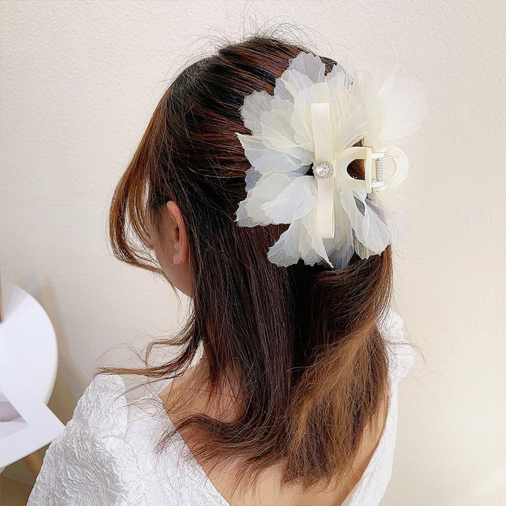 Kẹp Tóc Càng Cua Bằng Nhựa Acrylic Phối Lưới Họa Tiết Hoa Xinh Xắn Cho Bạn Gái|Kẹp Tóc Hình Nơ Xinh Xắn Dành Cho Nữ