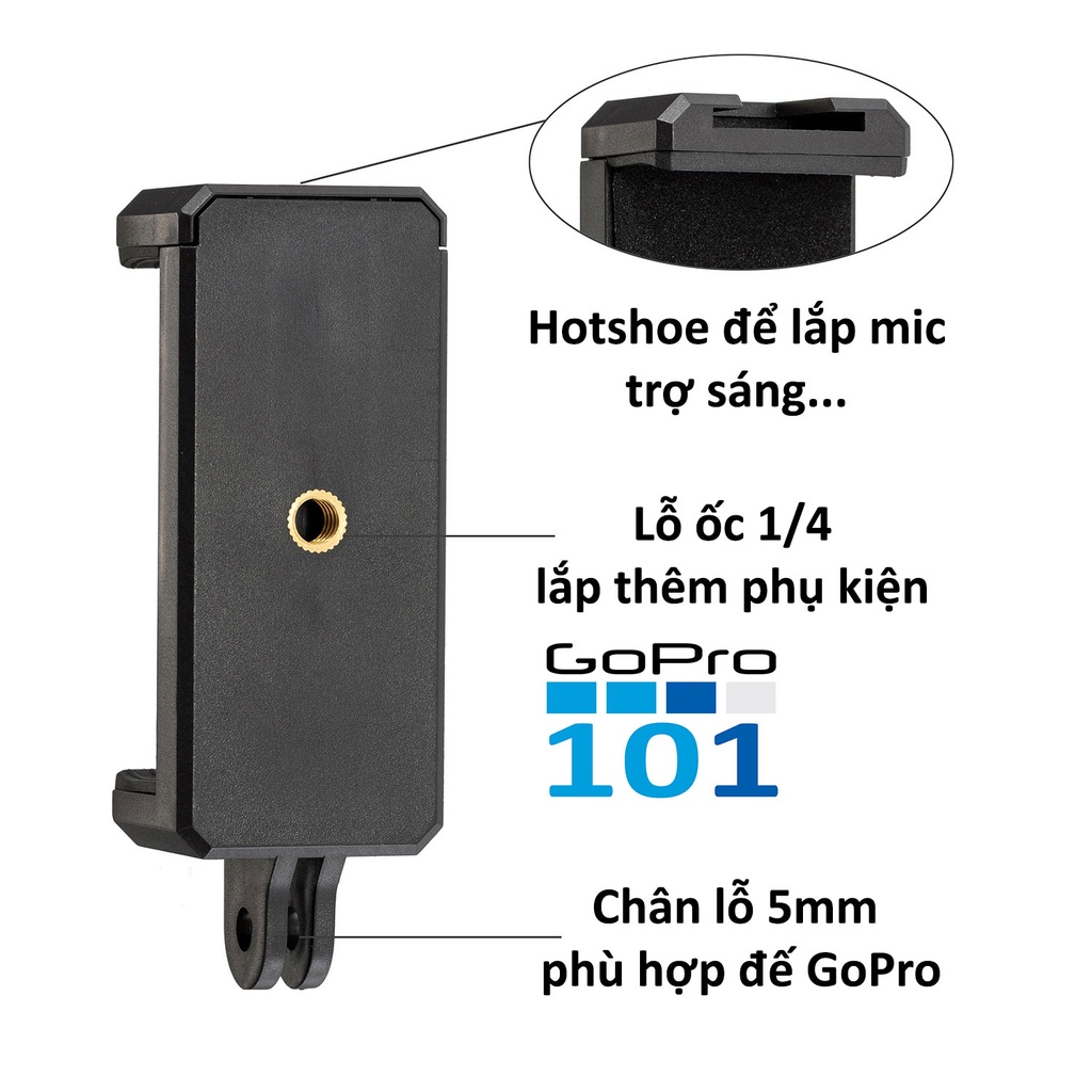 Kẹp điện thoại có Hotshoe chân Gopro + chân vít 1/4 cái  - Gopro101 - inoxnamkim