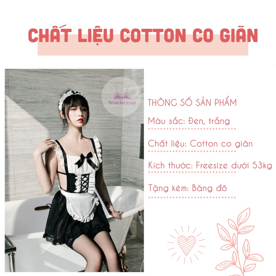 Set đồ ngủ sexy Cosplay hầu gái cao cấp hở lưng cá tính gợi cảm - Tặng kèm bờm tóc, quần lót lọt khe | BigBuy360 - bigbuy360.vn