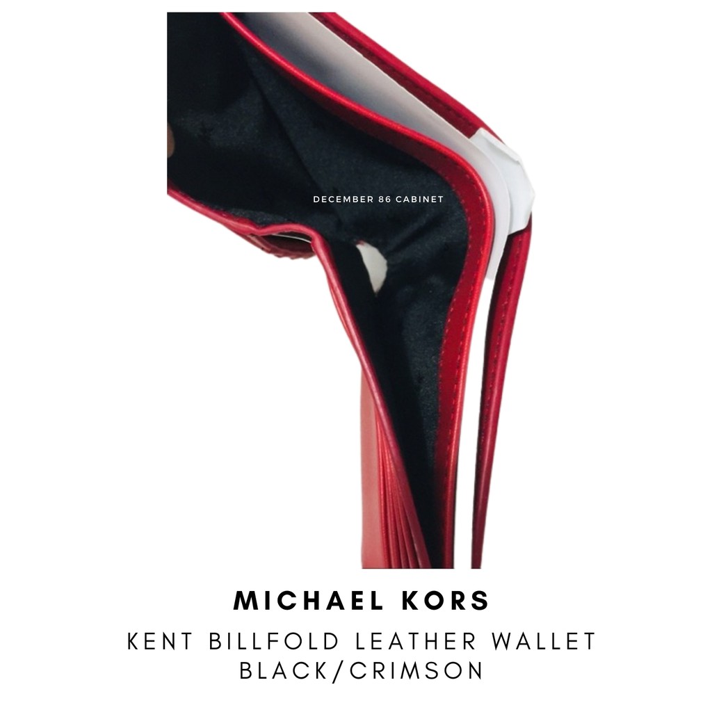 Michael Kors Men's KENT Leather Billfold Wallet, Black/Crimson