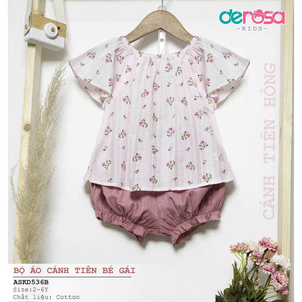 Bộ quần áo cho bé gái DEROSA KIDS bộ cộc tay cho bé 2 - 6 tuổi ASKD536B