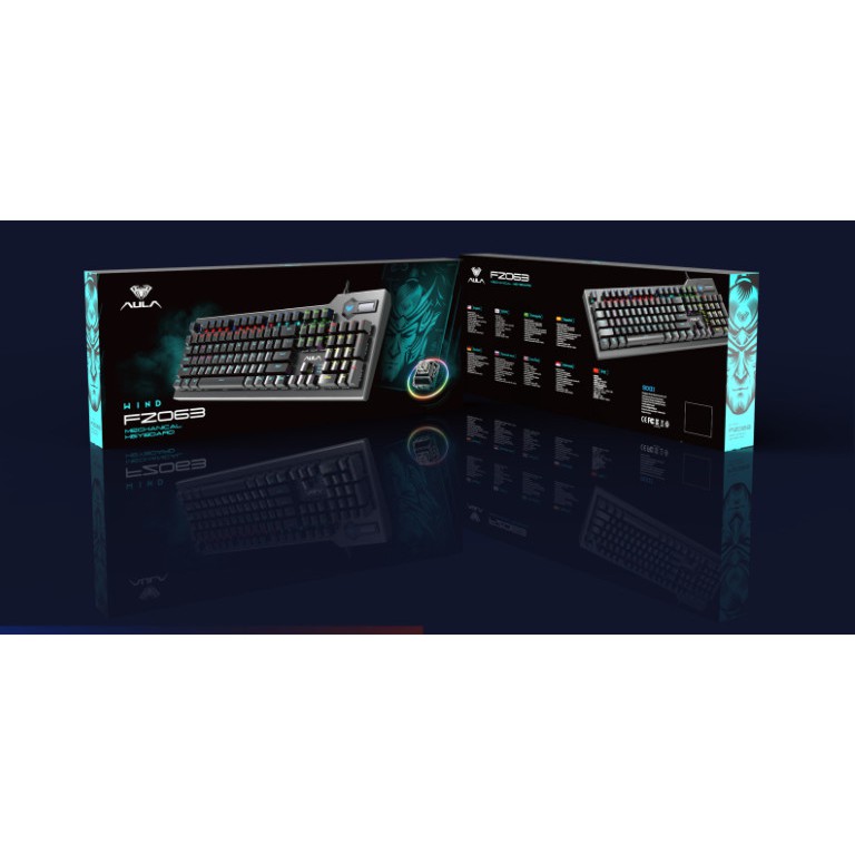 Bàn phím cơ AULA màu đen đèn led RGB, hơn 20 chế độ led F2063, cổng USB 2.0 bàn phím cơ switch xanh hàng chính hãng