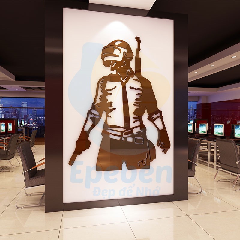 Tranh dán tường mica 3d decor khổ lớn pubg winner dinner chicken dinner trang trí quán game, net Nhiều Size - EPeBen