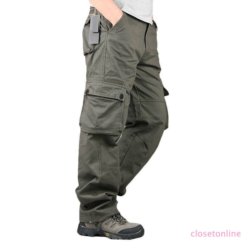 CL❀❀ Mens Cargo Pants Loose Plain Tactical Pro Patrol Combat Forces Work Plus Size