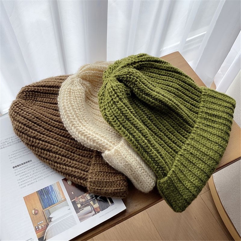 Mũ len dáng rộng màu trơn thiết kế đơn giản thời trang mùa đông mới