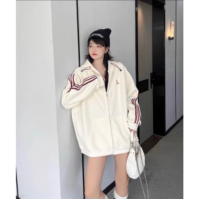 Áo Khoác Nỉ Rót Tay Thêu 35 GYUOP Unisex [FREESHIP] Hoodie zip form rộng tay bồng kiểu dáng thể thao đường phố hàn quốc
