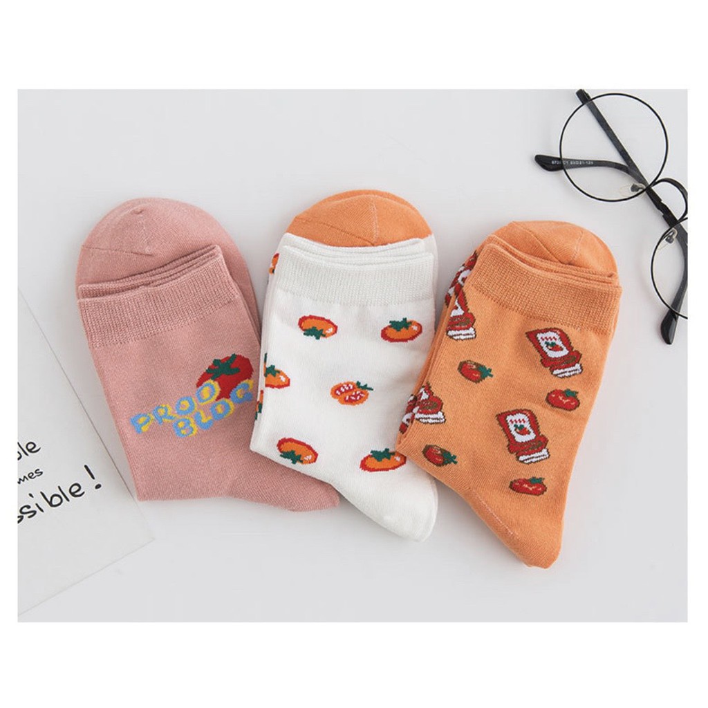 Set 3 đôi tất hoa quả Mivino vớ nữ cổ cao Hàn Quốc dễ thương TN120