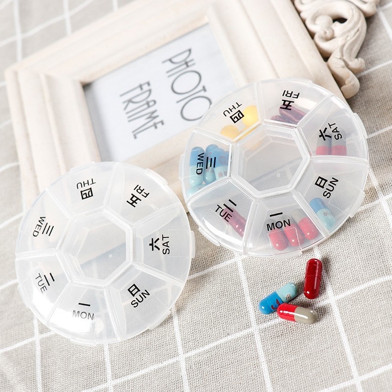 Hộp Đựng Thuốc 7 Ngăn Hình Tròn Mini Chống Thấm Nước Mang Đi Du Lịch Tiện Dụng