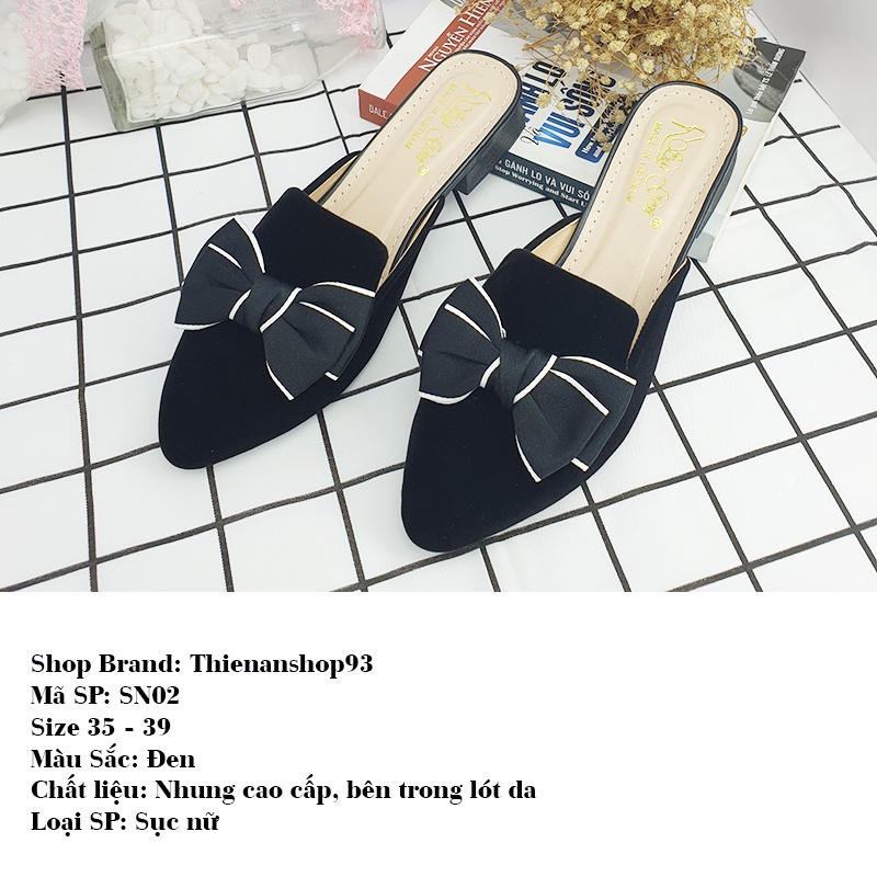 Giày sục nữ mũi nhọn phối nơ ấu cao 3p chất liệu bằng nhung cao cấp Thiên An TA09