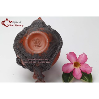 Bộ ấm chén Bát Tràng_Bộ bình trà gốm hoa văn đắp nổi đất đỏ