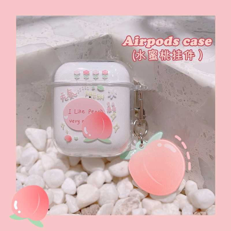 Hộp đựng tai nghe mềm hoạ tiết trái đào dễ thương cho Airpod 1/2 Ipod S12 Airpods 3