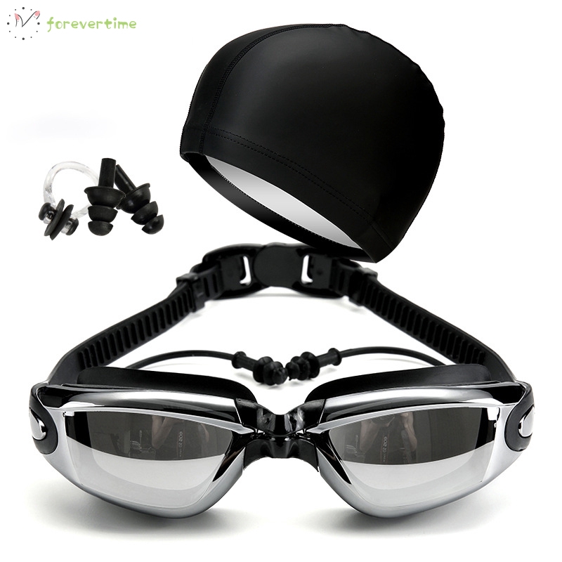 ☞mũ☜ Swimming Goggles Earplug Cap Kit Waterproof HD Anti-fog Lenses Adjustable for Adults
