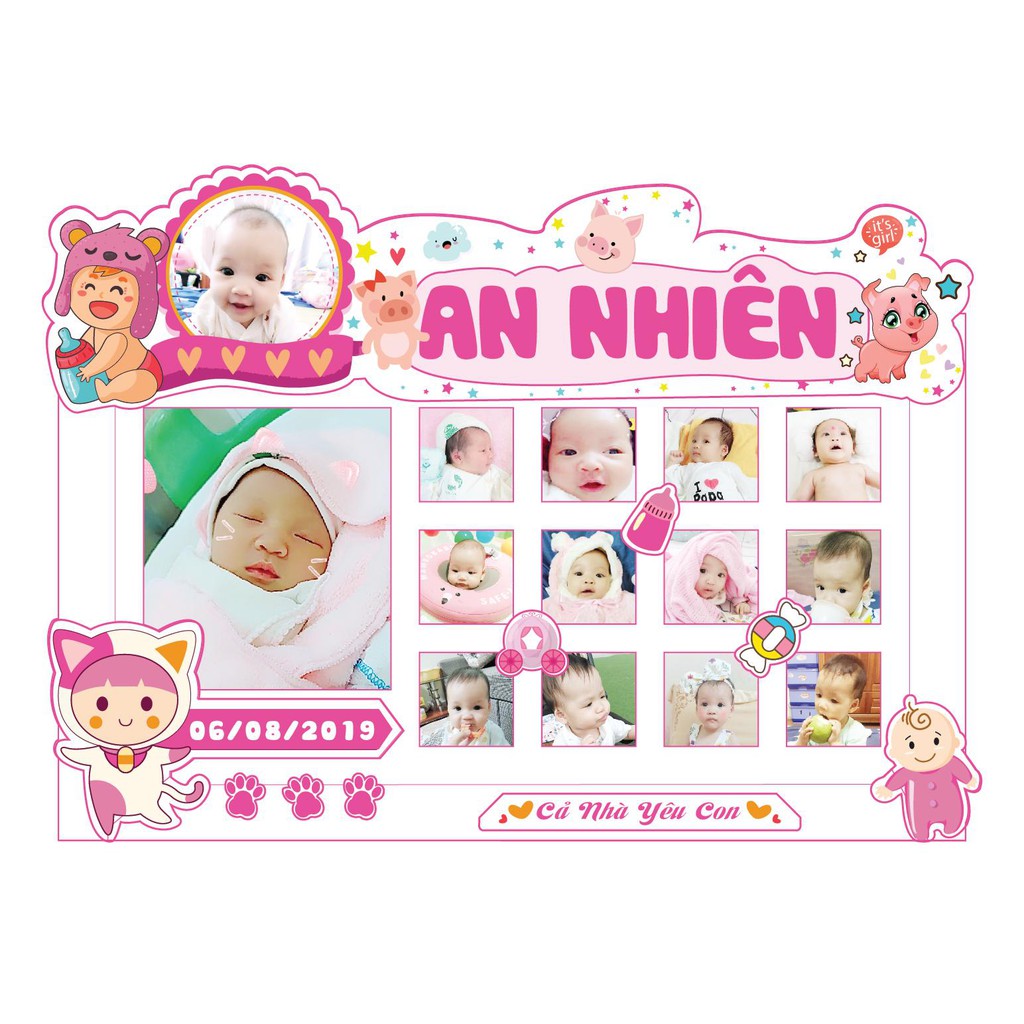 Set chibi, khung ảnh 12 tháng trang trí sinh nhật cho bé gái