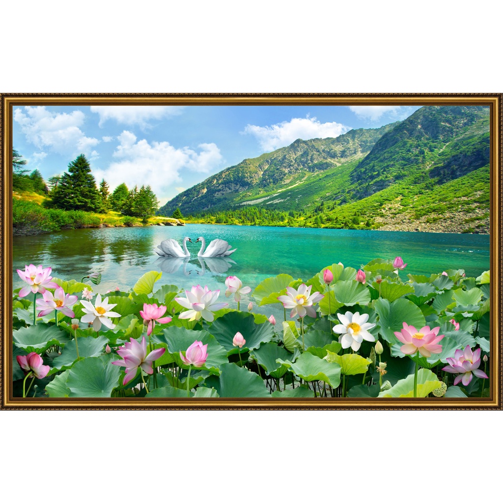 Tranh dán tường ghép viền khung VTC Hoa sen Lunawall-0344K nhiều mẫu