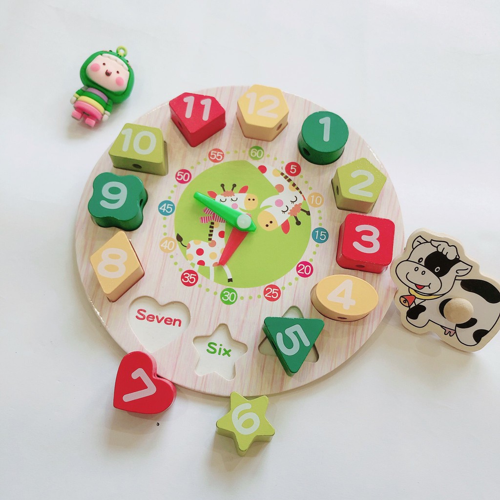 Đồng Hồ Thông Minh Kèm Đồ Chơi Luồn Hạt Bằng Gỗ Cho Bé - nhiều màu, phát triển trí tuệ - BEOFAMILY