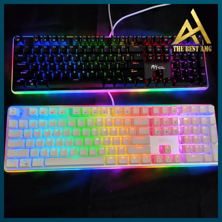 Bàn Phím Máy Tính Gaming Đèn Led RGB Royal Kludge RK918 Màu Trắng Bàn Phím Cơ Có Dây Kèm Kê Tay